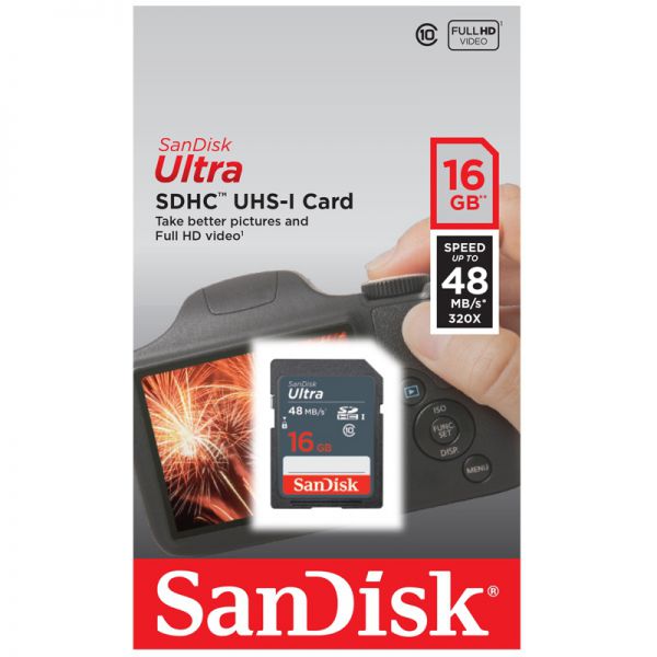 THẺ NHỚ Thẻ nhớ SDHC Sandisk Ultra 16GB  Class 10 48MBs Box Chính Hãng