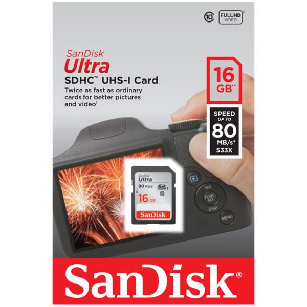 THẺ NHỚ Thẻ nhớ SDHC Sandisk Ultra 16gb Class10 80mb/s Chính Hãng