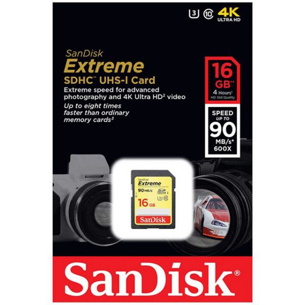 THẺ NHỚ Thẻ nhớ SDHC Sandisk Extreme 16gb U3 4K 90mb/s Chính Hãng